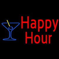 Red Happy Hour With Blue Martini Glass Leuchtreklame