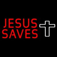 Red Jesus Saves White Cross Leuchtreklame