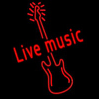 Red Live Music Guitar Leuchtreklame