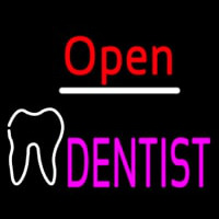Red Open Pink Dentist Tooth Logo Leuchtreklame