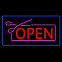Red Pink Open With Scissors Blue Border Leuchtreklame