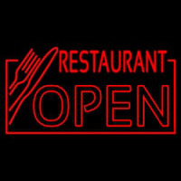 Red Restaurant Open With Knife And Fork Leuchtreklame