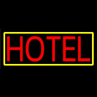 Red Simple Hotel With Yellow Leuchtreklame