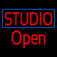 Red Studio Open Blue Border Leuchtreklame
