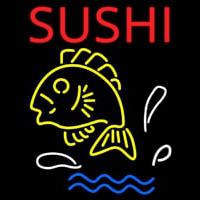 Red Sushi With Fish Logo Below Leuchtreklame