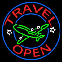 Red Travel Open Blue Circle Leuchtreklame