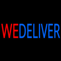 Red We Deliver Blue Leuchtreklame