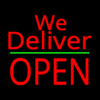Red We Deliver Open Green Line Leuchtreklame