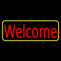 Red Welcome With Yellow Border Leuchtreklame