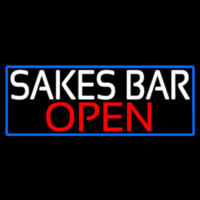 Sakes Bar Open With Blue Border Leuchtreklame