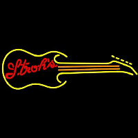 Strohs Guitar Yellow Orange Beer Sign Leuchtreklame