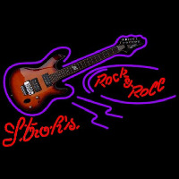 Strohs Rock N Roll Electric Guitar Beer Sign Leuchtreklame
