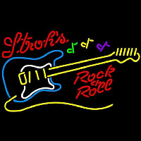 Strohs Rock N Roll Yellow Guitar Beer Sign Leuchtreklame