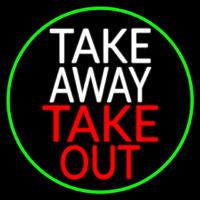 Take Away Take Out Oval With Green Border Leuchtreklame