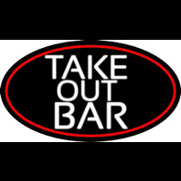 Take Out Bar Oval With Red Border Leuchtreklame