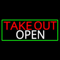 Take Out Open With Green Border Leuchtreklame