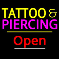 Tattoo And Piercing Open Yellow Line Leuchtreklame