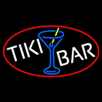 Tiki Bar Wine Glass Oval With Red Border Leuchtreklame