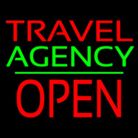 Travel Agency Open Block Green Line Leuchtreklame