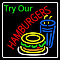 Try Our Hamburgers Logo With Border Leuchtreklame