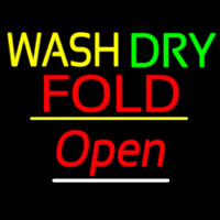 Wash Dry Fold Open Yellow Line Leuchtreklame