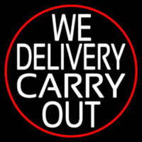We Deliver Carry Out Oval With Red Border Leuchtreklame