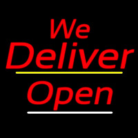 We Deliver Open Yellow Line Leuchtreklame