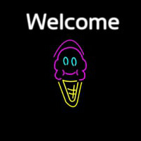 Welcome Ice Cream Cone And Smiling Face Leuchtreklame