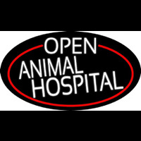 White Open Animal Hospital Oval With Red Border Leuchtreklame