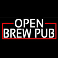 White Open Brew Pub With Red Border Leuchtreklame