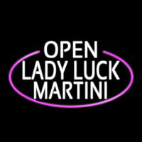 White Open Lady Luck Martini Oval With Pink Border Real Neon Glass Tube Leuchtreklame