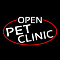 White Open Pet Clinic Oval With Red Border Leuchtreklame