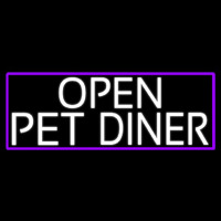 White Open Pet Diner With Purple Border Leuchtreklame