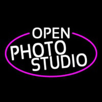 White Open Photo Studio Oval With Pink Border Leuchtreklame