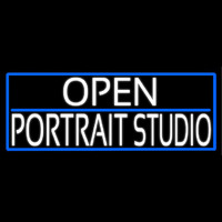 White Open Portrait Studio With Blue Border Leuchtreklame