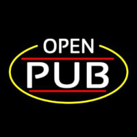 White Open Pub Oval With Yellow Border Leuchtreklame