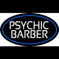 White Psychic Barber With Blue Border Leuchtreklame