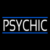 White Psychic With Blue Line Leuchtreklame