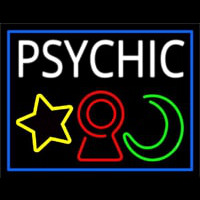White Psychic With Logo Blue Border Leuchtreklame