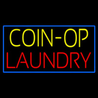 Yellow Coin Op Laundry Blue Border Leuchtreklame