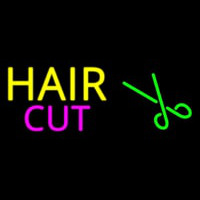 Yellow Hair Cut With Scissor Leuchtreklame