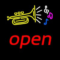 Yellow Trumpet Logo Red Open Leuchtreklame