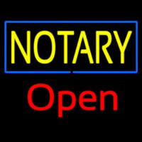 Yellow Notary Blue Border Open Leuchtreklame