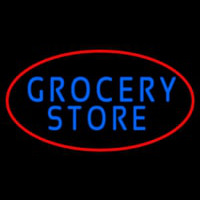 Blue Grocery Store With Red Oval Leuchtreklame