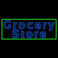 Blue Grocery Store With Green Border Leuchtreklame