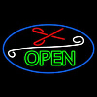 Green Open With Scissor Leuchtreklame