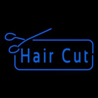 Blue Haircut With Scissor Leuchtreklame
