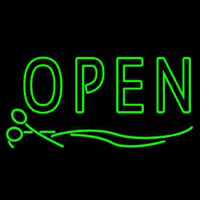 Green Open With Scissor Leuchtreklame