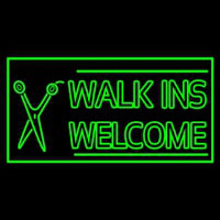 Green Walk Ins Welcome With Scissor Leuchtreklame